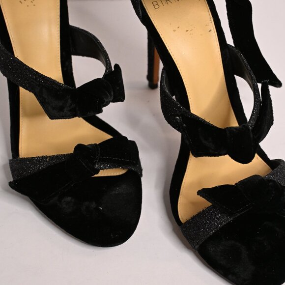 Alexandre Birman Mary Knot Heeled Sandals Black Glitter with Velvet Straps - Picture 1 of 9